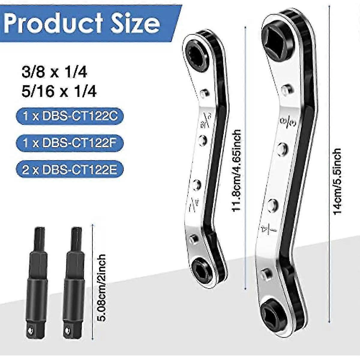 Hvac Service Wrench Refrigeration Service Wrench Set, 3/8 To 1/4, 5/16 X 1/4, Ratchet Wrench Refrigeration Tool Set Air Conditioner Valve With Hexagon