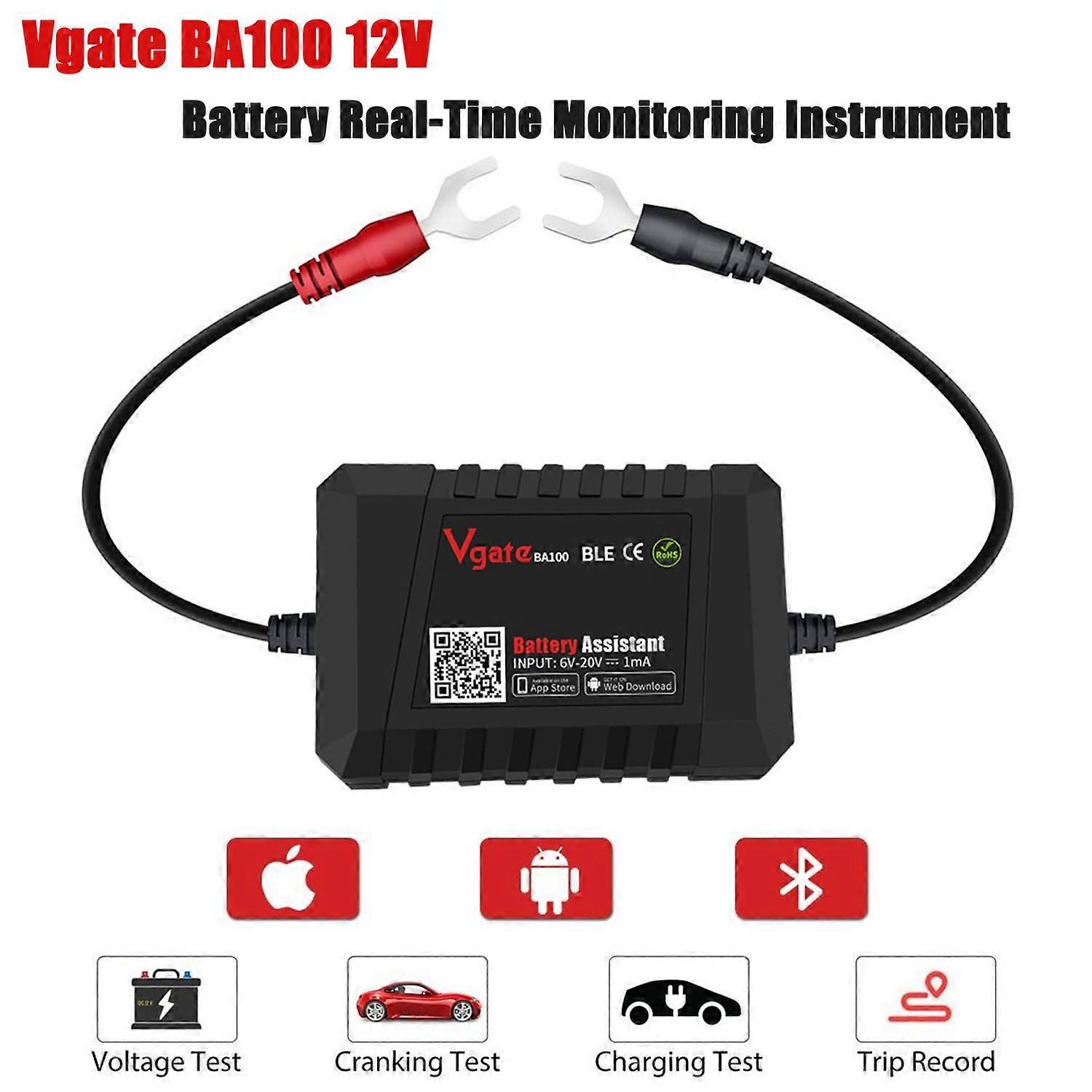 Vgate BA100 Car Battery Tester Blue-tooth 4.0 12V Automotive Battery Monitor Battery Assistant Test Tool Work with iOS & Android