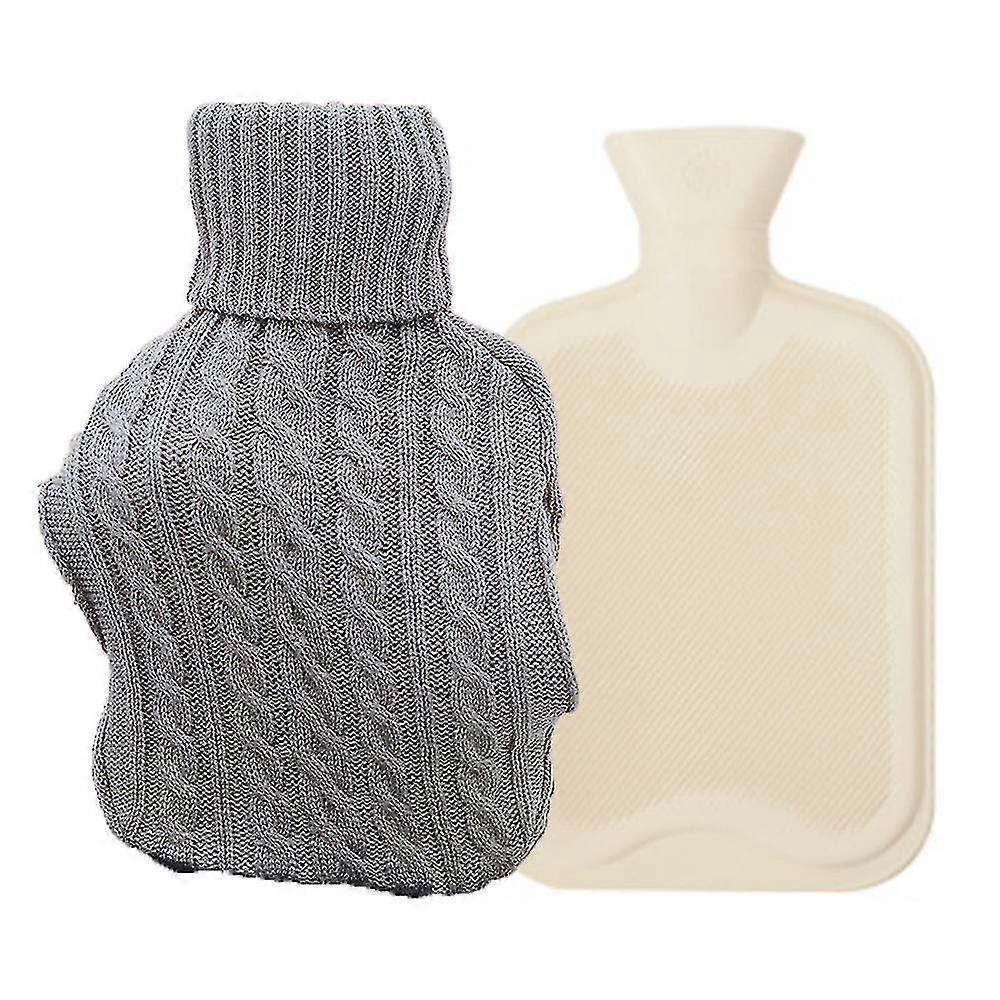 زجاجة ماء ساخن مطاطية بغطاء محبوك ، 2 لتر - غط يديك حقيبة ماء دافئ كبيرة