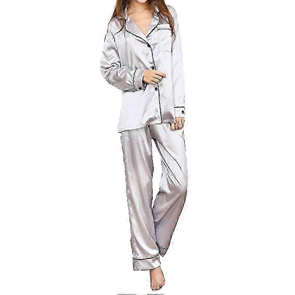(taille M) Femme Soft Silk Satin Manches Longues Sleepwear Pyjamas Set