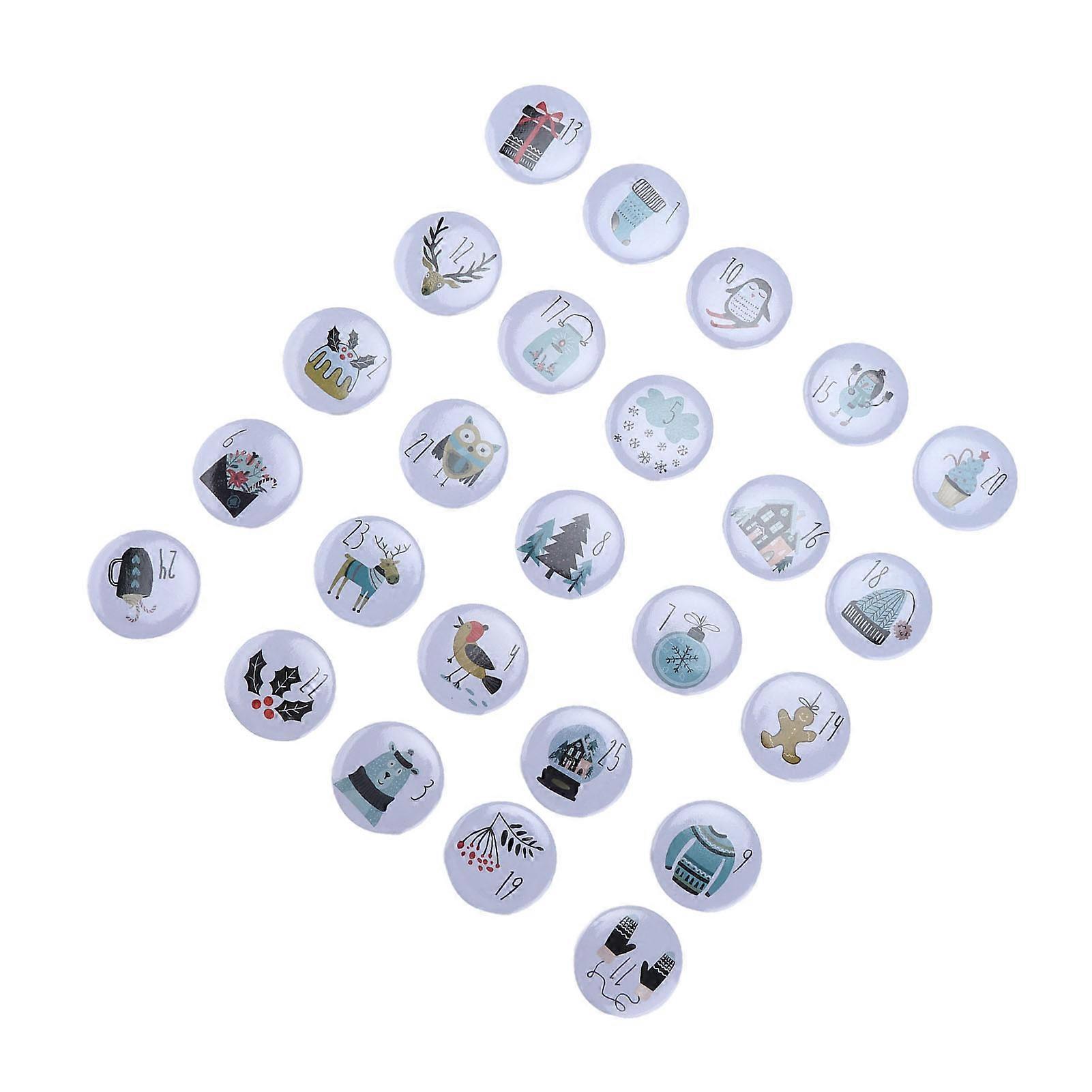 25PCS Animal Cartoon Lucky Number Button Pin Unique Pattern Brooch Advent Calendar