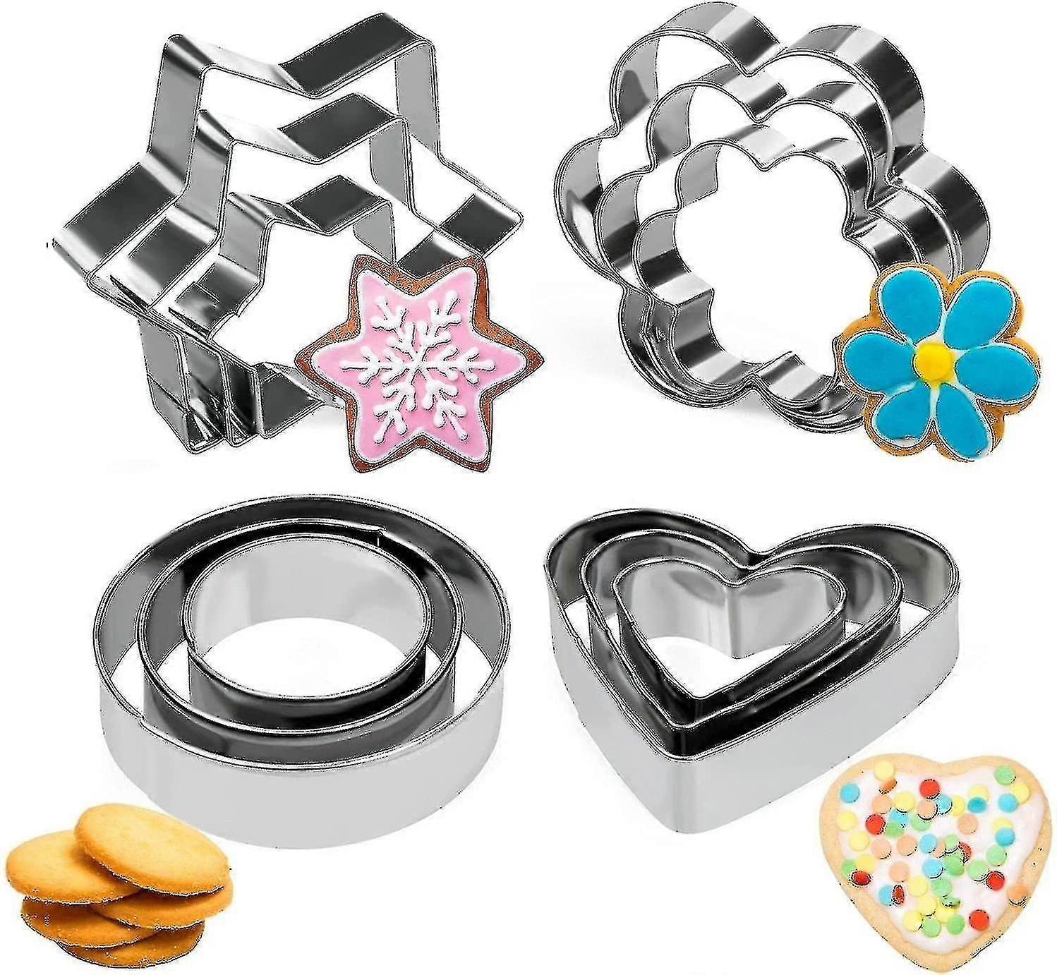 12 Pieces Cookie Cutter Set Basic Stainless Steel Round Flower Star
