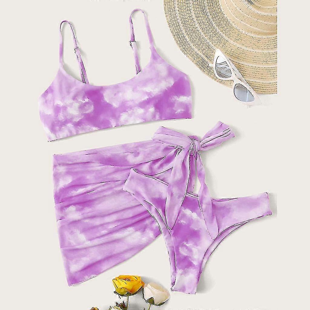Kvinders Bikini Print Set Badedragt Tre dele fyldt bh badetøj strandtøj