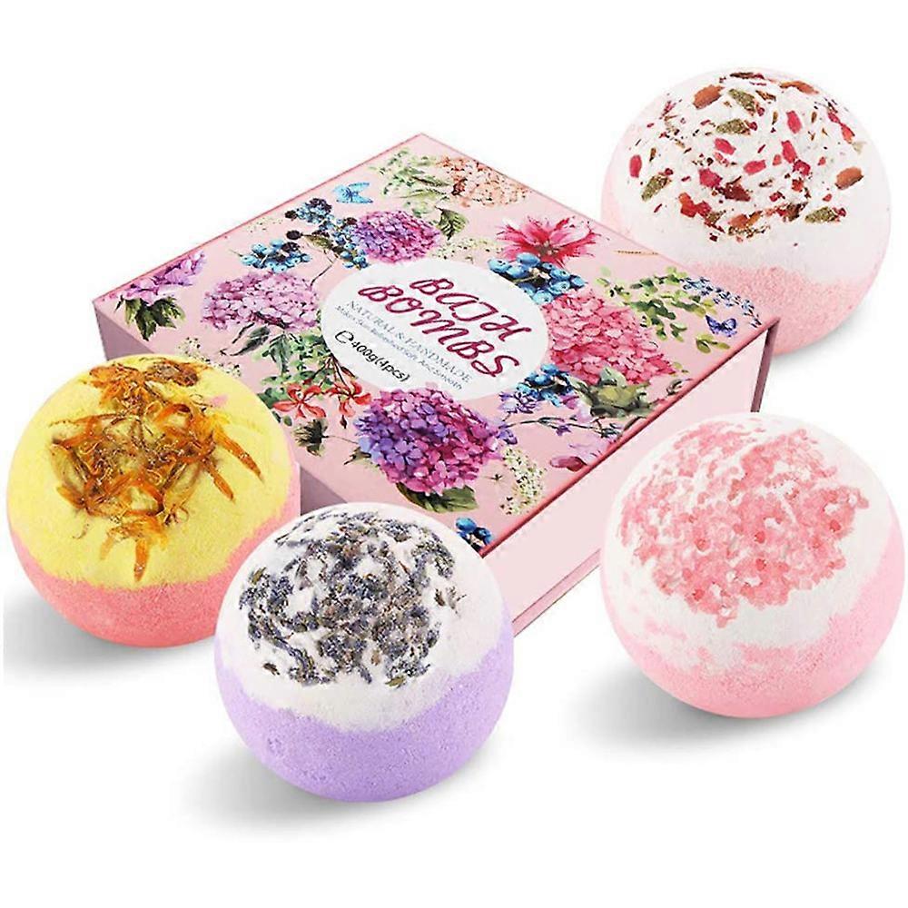 Bath Bombs,4pcs Bath Bomb Gift Set with Surprise Inside, Natural Essential Oils,Perfect