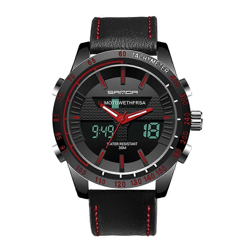 SANDA 774 Men Waterproof Leather Strap Watch Red