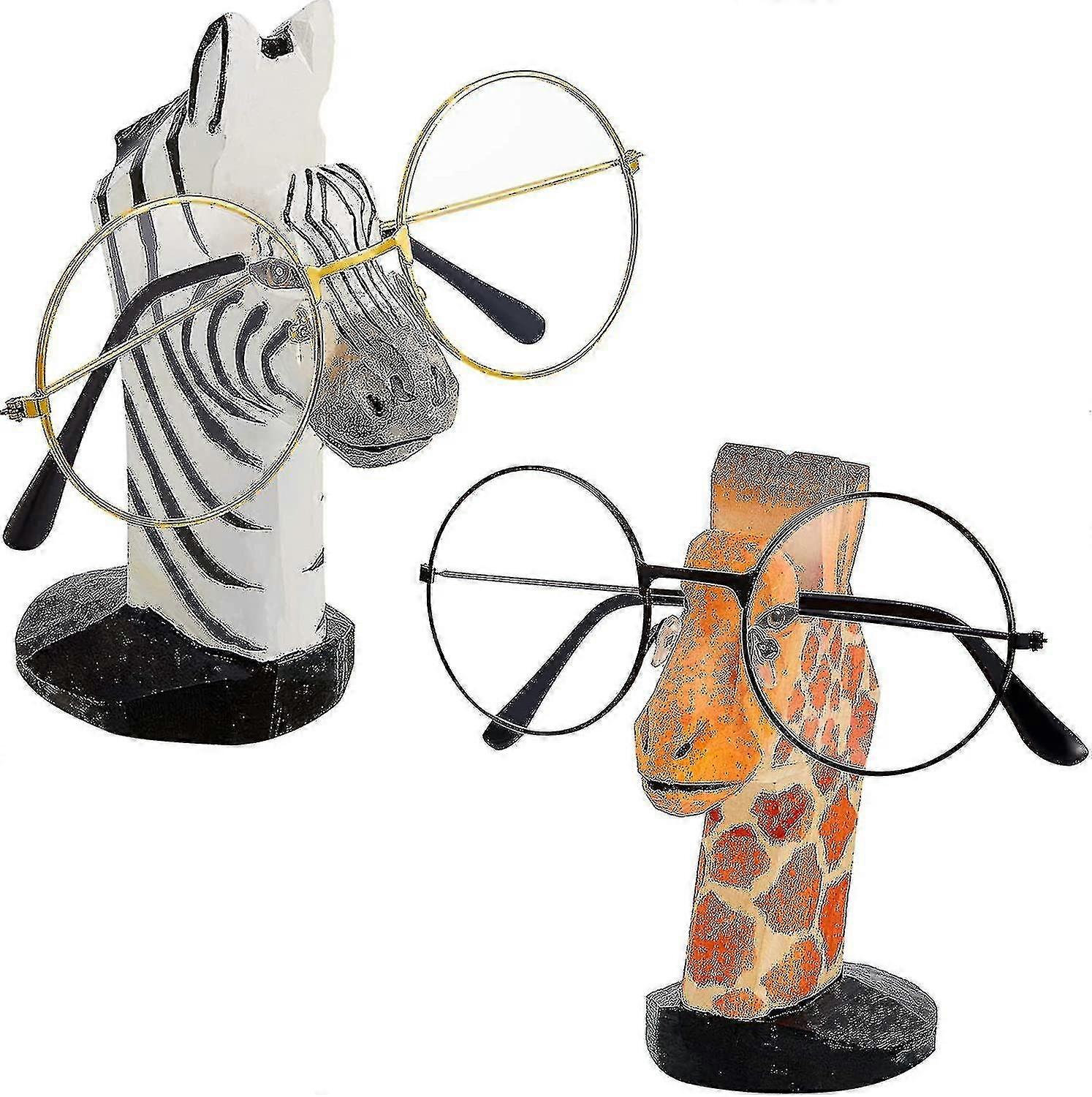 2pcs Wooden Animal Spectacle Frames Hand Carved Sunglass Stands (giraffe, Zebra)_pp