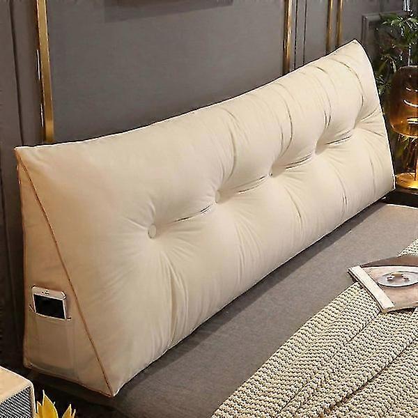 Comfortable Lumbar Bed Cushion Reading Backrest Cushion Triangular Headboard Cushion Bed Wedge Cushion Large Reading Cushion 100x50x20cm, Beige