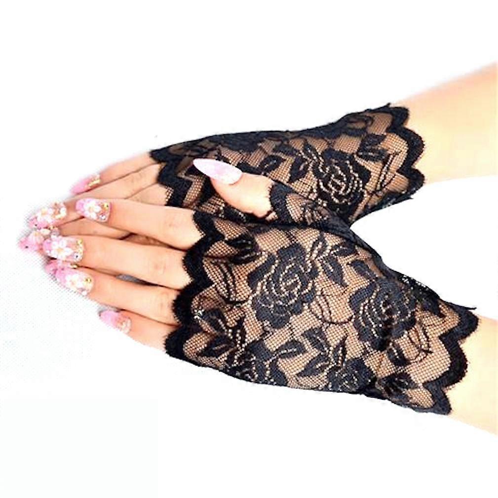 Thin Lace Gloves Elastic Half Finger Stretchy Short Gloves Black