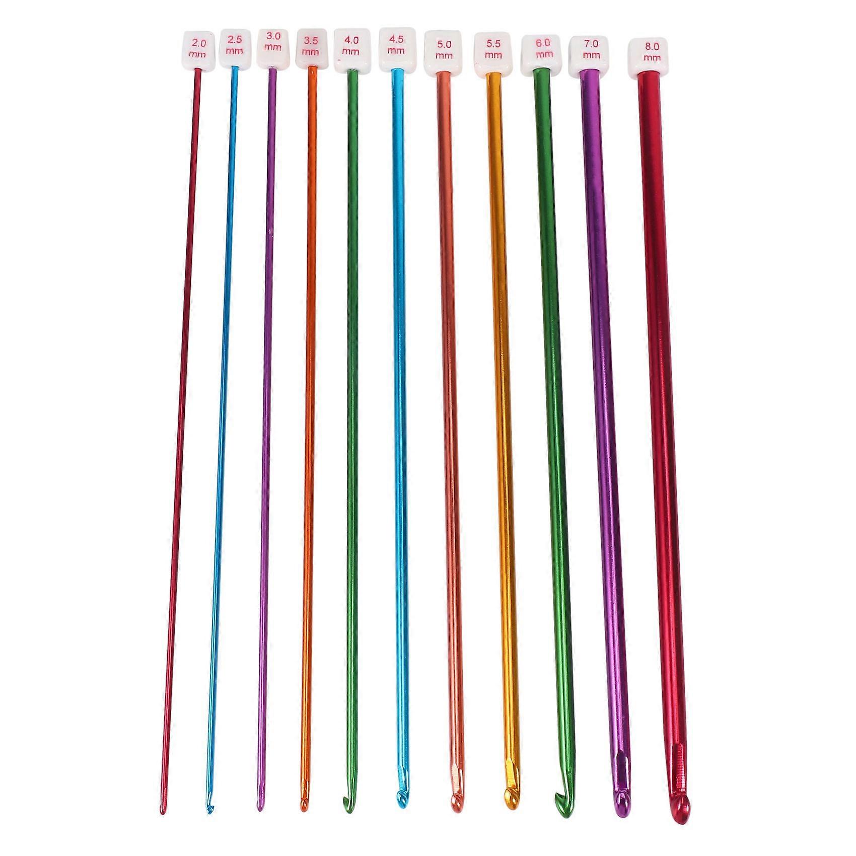 11pcs 10.6" Multicolour Aluminum TUNISIAN AFGHAN Crochet Hook Knit Needles Set 2-8mm