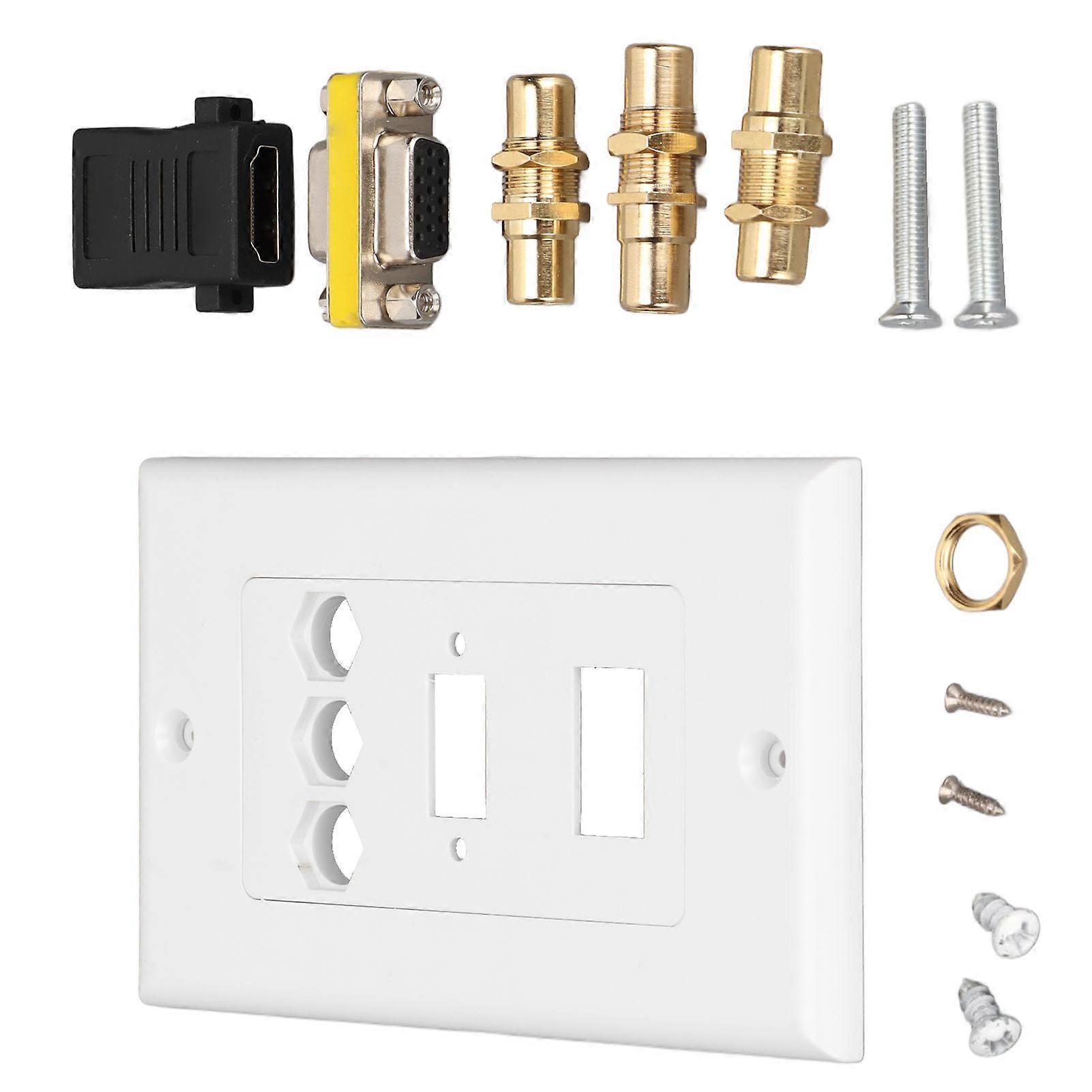 Multimedia Socket HD Interface 3RCA VGA Ethernet Wallplate 11.5x7cm White