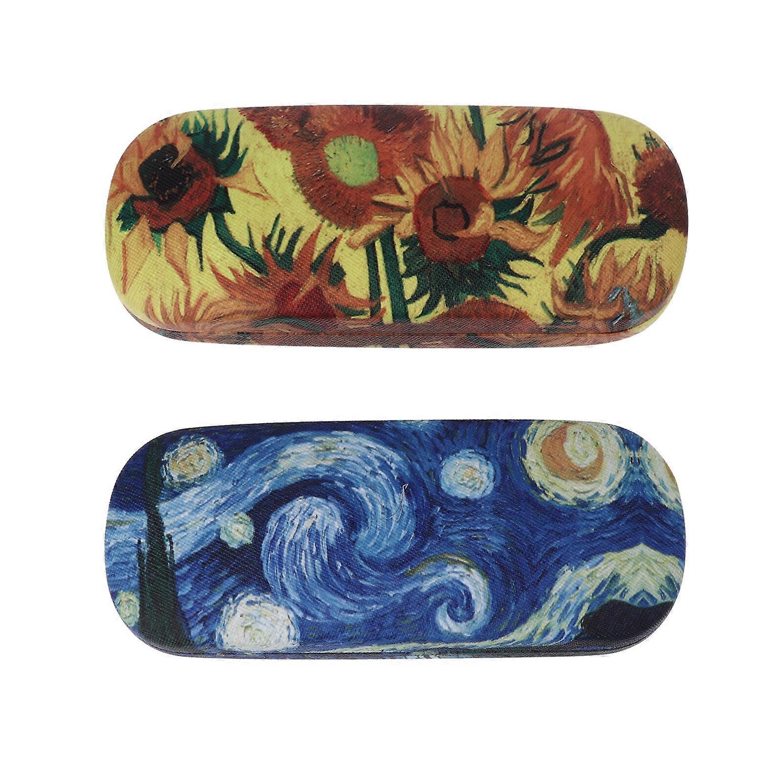 2Pcs Oil Painting Pattern Eyeglasses Glasses Case Box Storage Container
