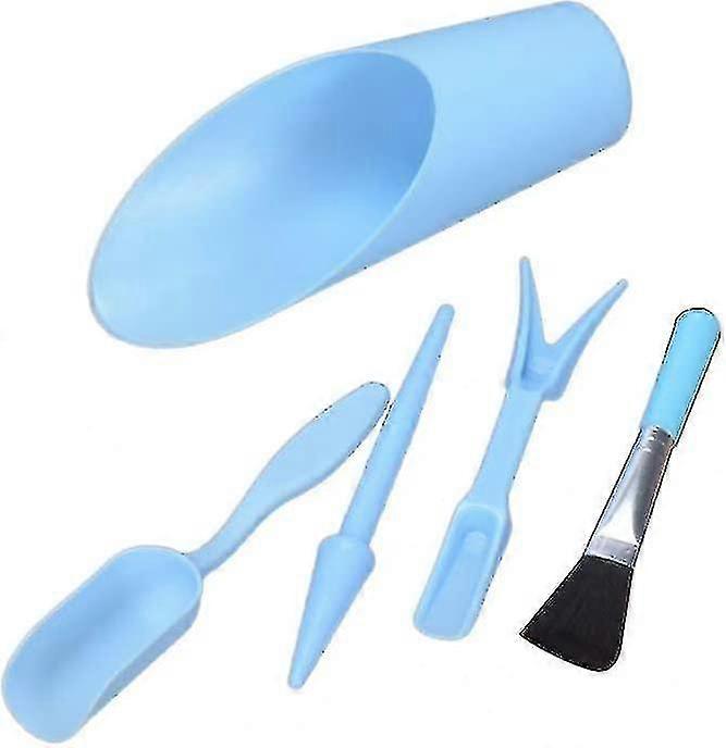 5pcs 식물 이식 도구 세트 플라스틱 삽 원예 드릴 삽 흙손 양동이 브러시 숟가락 원예 용품 세트 블루 -