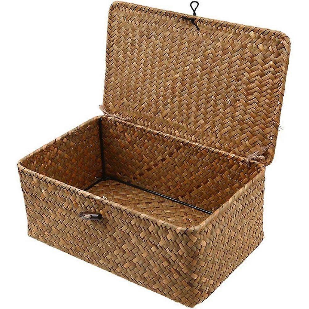 Wicker Storage Basket with Lid, Handwoven Multipurpose Container for Natural Seagrass Organization in Your Living Spaces (Set of Pieces)