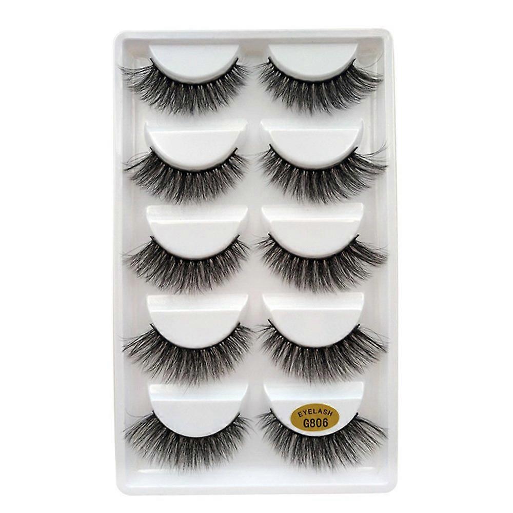 5 Pairs 3d False Eyelashes Natural Black Long with Invisible Band Reusable