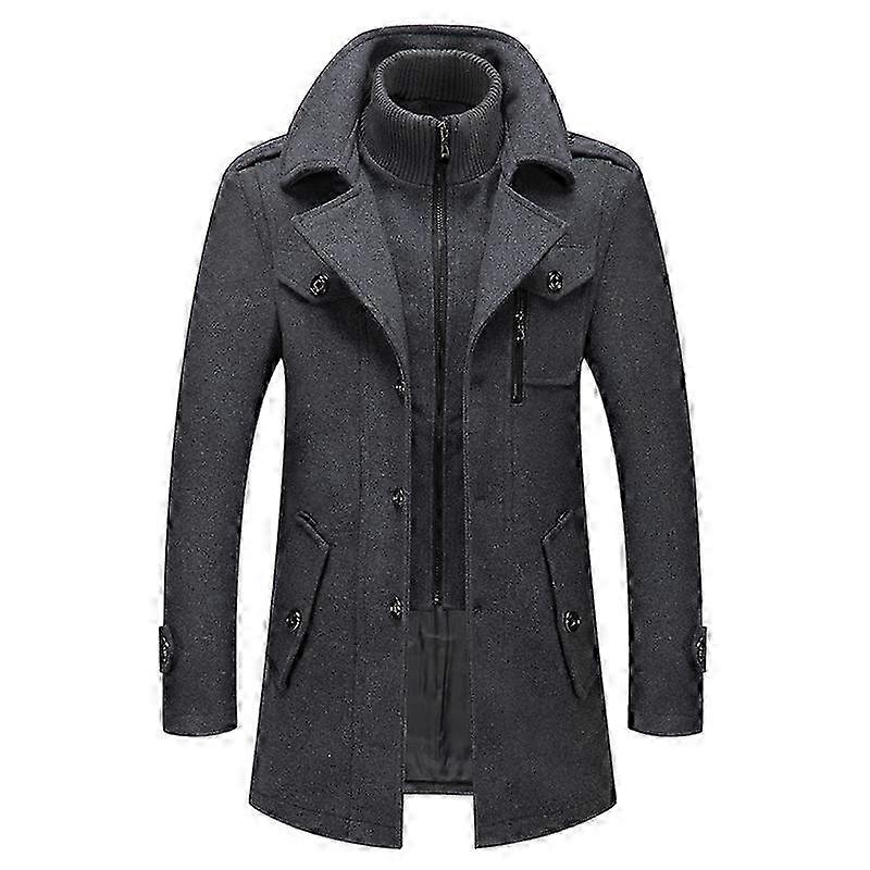 Men's Business Woolen Coat Fashion Double Collar Mid-length Woolen Jacket For Autumn/winter