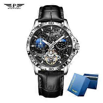 PINDU Montre automatique pour homme, montre carrée diamant, bracelet en acier inoxydable, squelette, montre mécanique à remontage automatique, cadeau pour homme, Trois aiguilles bleu clair