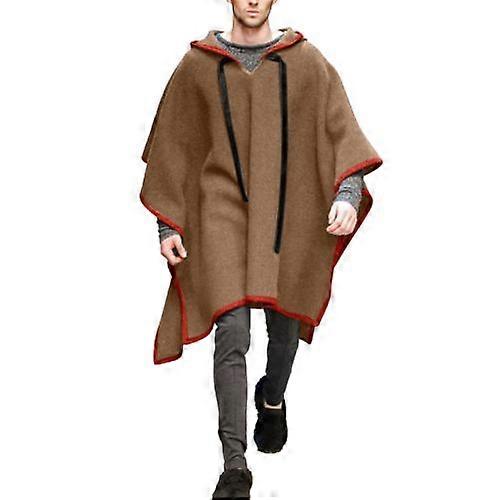 Herren Print Wollmantel Mantel Windjacke Schal Set Kopf Cape