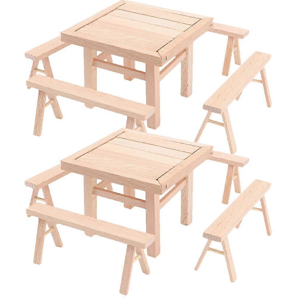2 Sets Hand-assembled Toy Chinese Style Woodworking Table And Stools Models