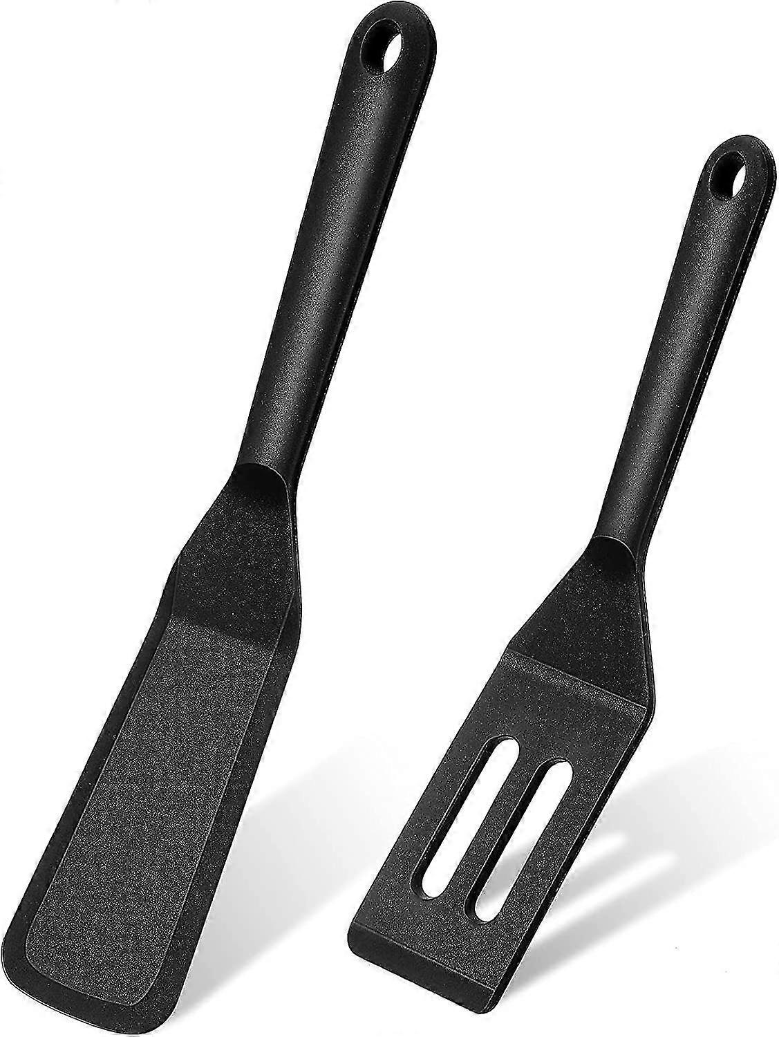 2 Pieces Mini Brownie Serving Spatula Set, Serve Turner Slotted Silicone Kitchen Utensil (black)