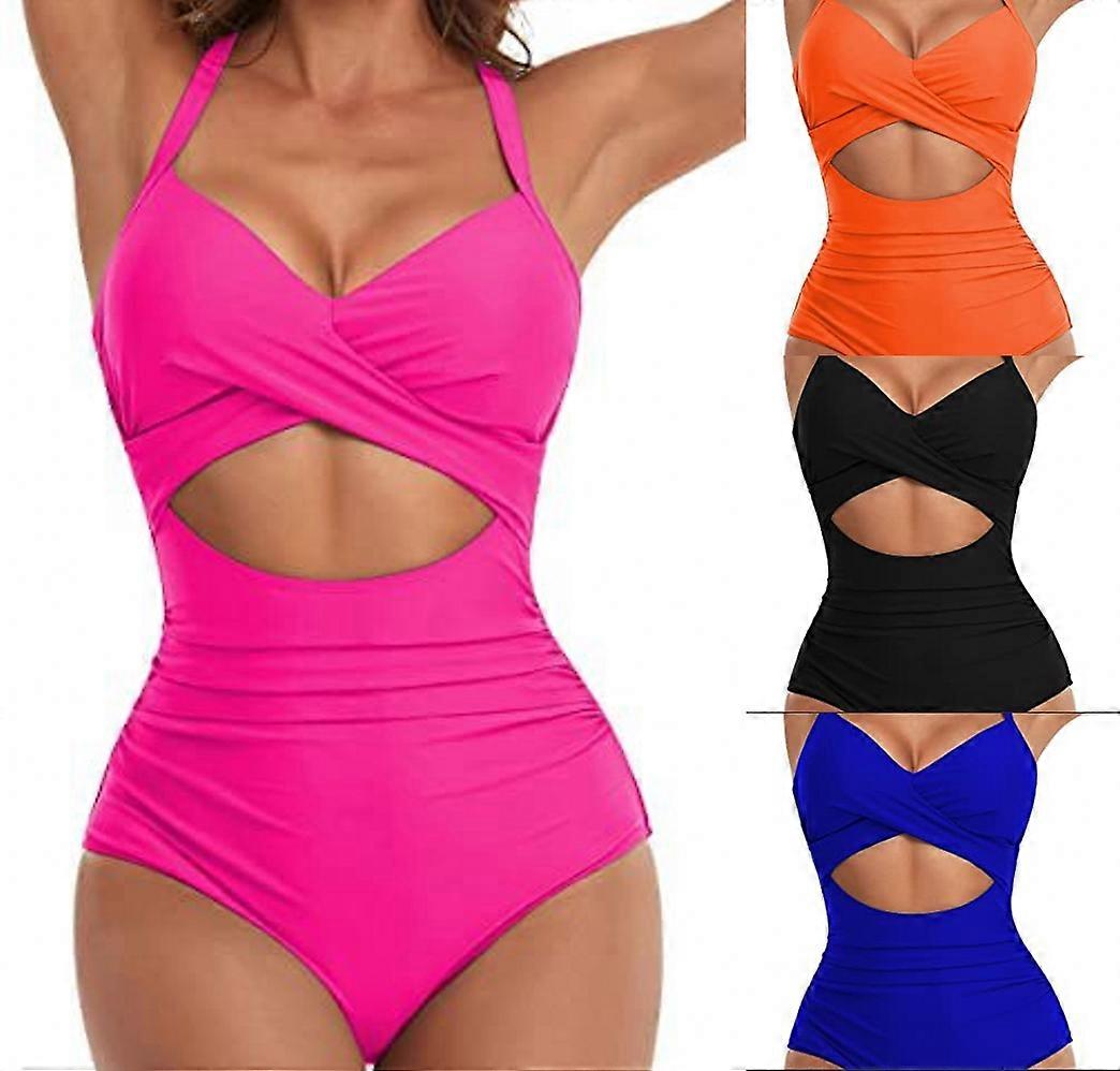 Women's One Piece Swimsuit - Tummy Control Bathing Suit With Neon Cutout & Braid Detail, Color Block Swimwear