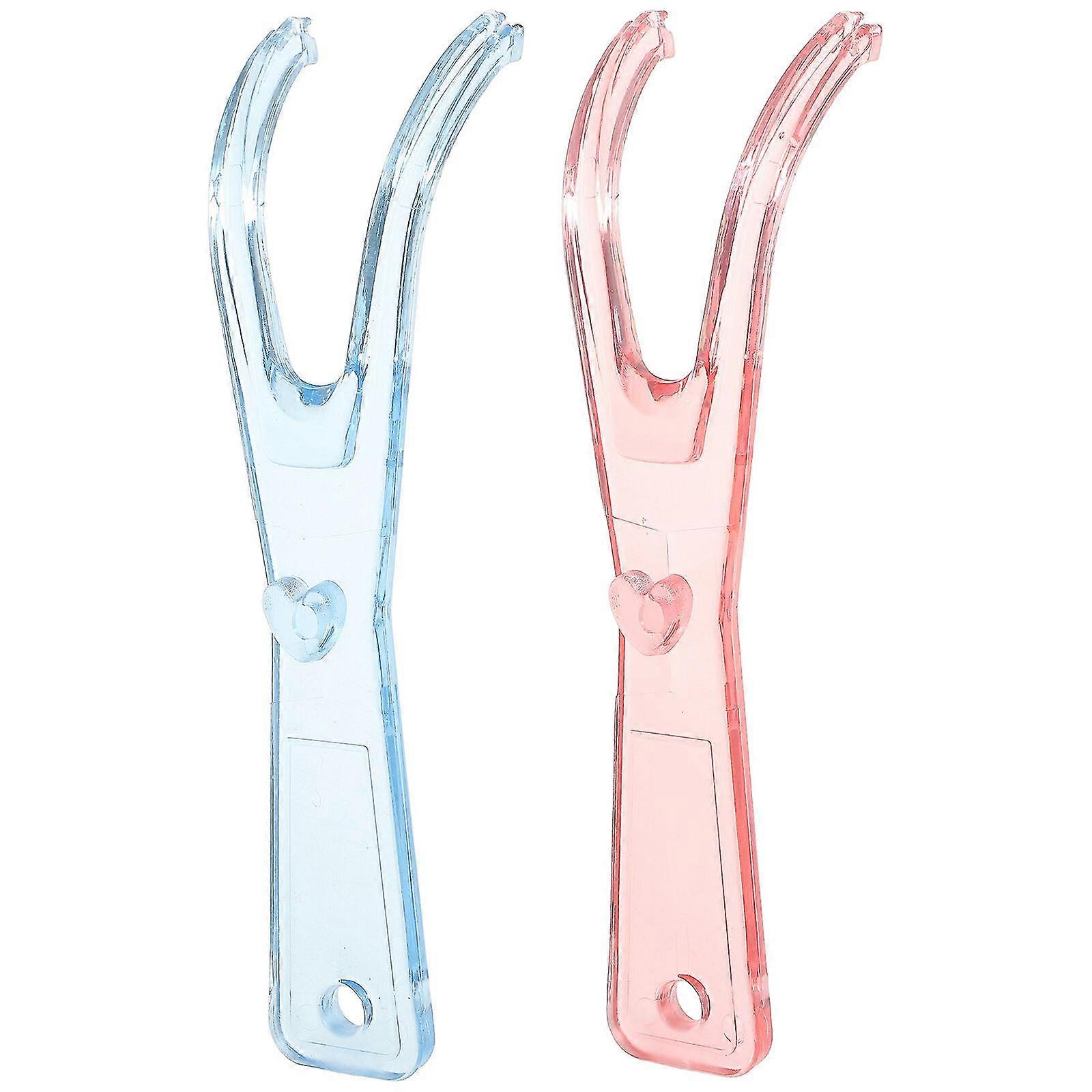 2pcs Dental Floss Holders Dental Flosser Built-In Spool Flat Wire Dental Floss Replacement Racks (Pink + Blue)