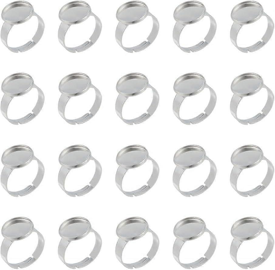 50PCS Stainless Steel Pad Ring Bases Findings Adjustable Finger Ring Blank Base Flat Round Blank Cabochon Setting Blank Bezel Tray Ring Components Siz
