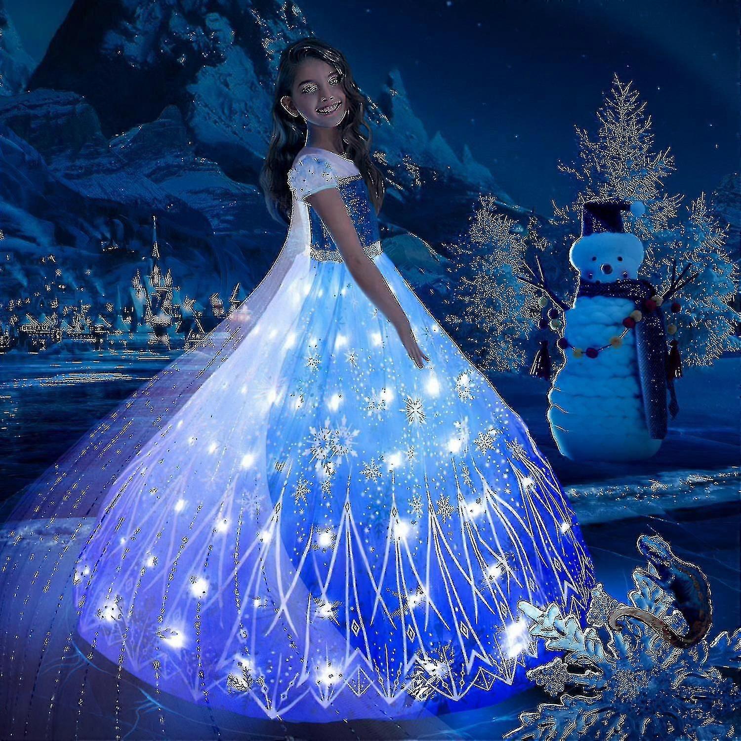 12アナエルザLEDグローイングドレスガールズクリスマスロールプレイパーティードレススノークイーンカーニバルボールドレス