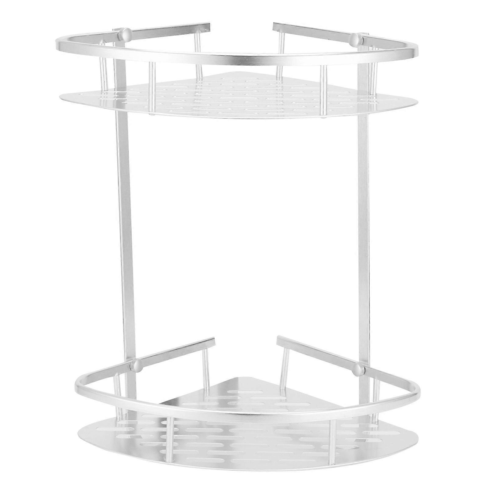 2 Layer Corner Shower Shelf Wall Mounted Aluminum Rack for Bathroom Kitchen Dormitory
