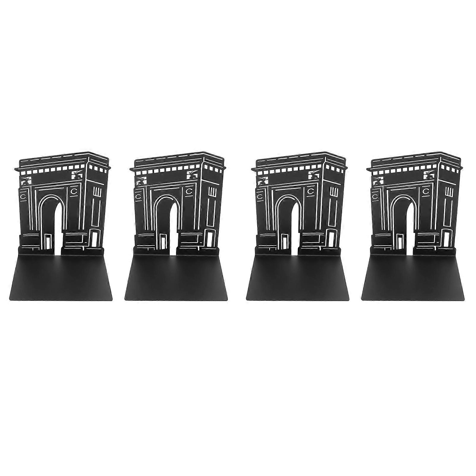 4 Pcs Metal Bookends Anti Slip Exquisite Unique Design Black Portable Decorative Bookends Desktop Book Ends