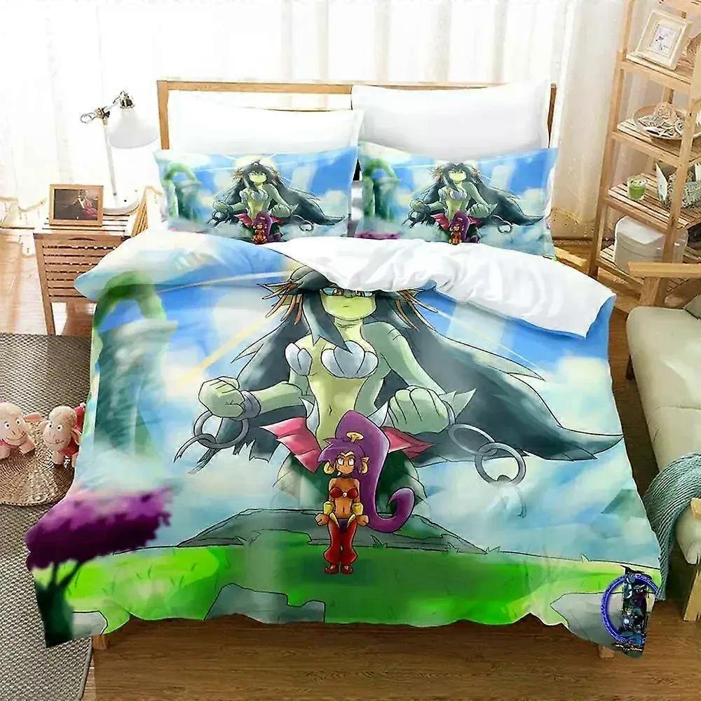 v255 Prześcieradła Gra anime Shantae Genie Hero Zestaw pościeli Poszwa na kołdrę Zestaw pościeli Poszewka na kołdrę Poszewka na poduszkę Pokołdra król Queen Size Chłopcy Dorosły 3-częściowy Łóżko