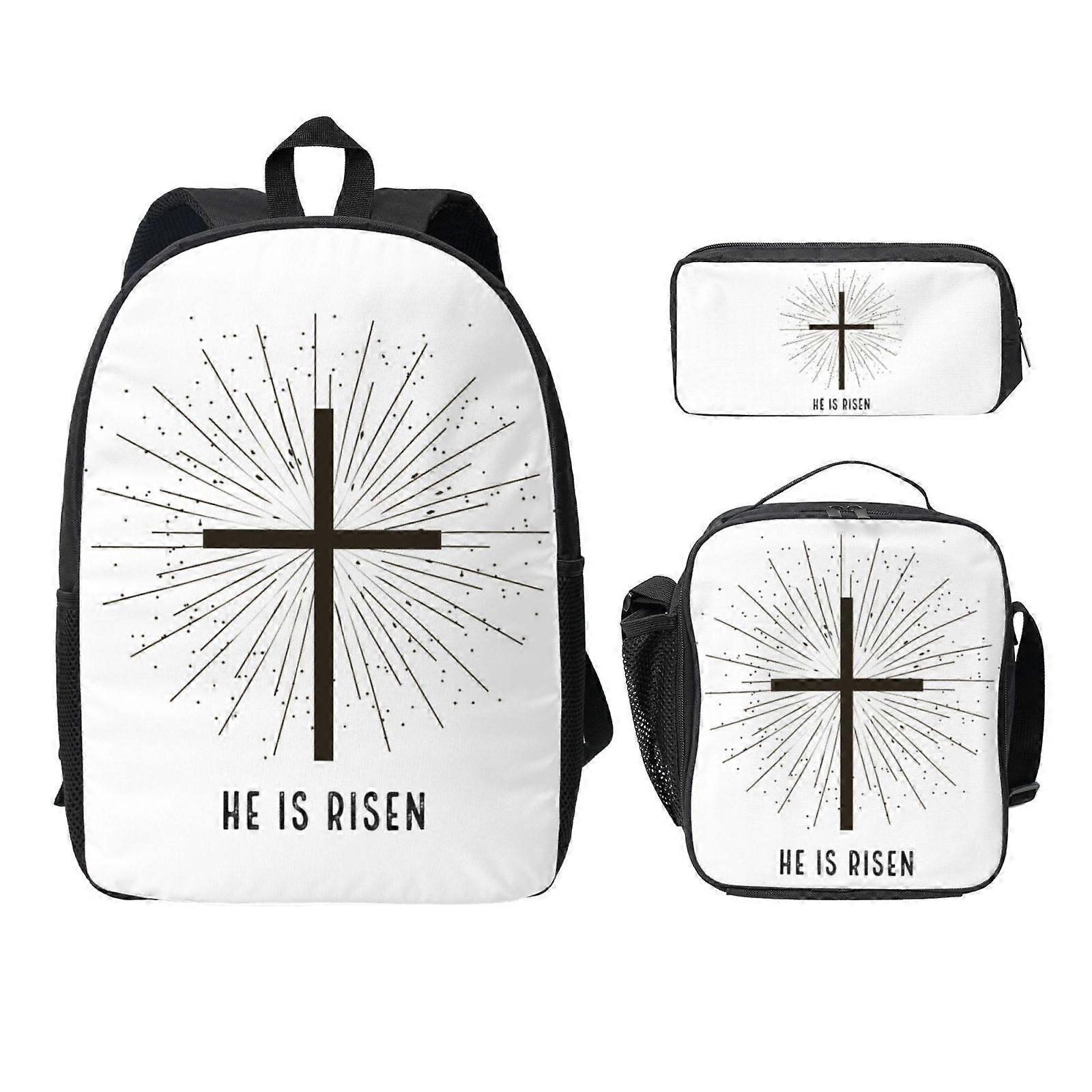 תיק גב לארוחת צהריים עם כיס רשת "הוא קם לתחייה" - סט של 3 חלקים עם תרמיל גב וכיסים 06