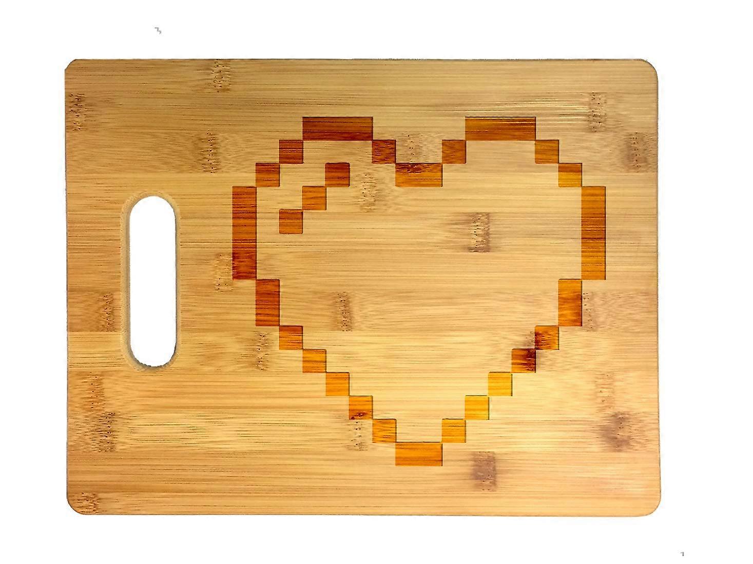 8-bit heart game laser engraved bamboo cutting board