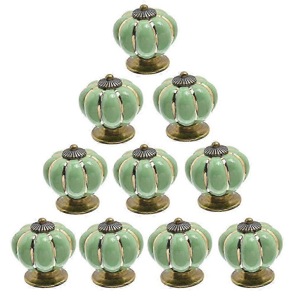 10pcs Vintage Green Ceramic Pumpkin Door Knobs fast