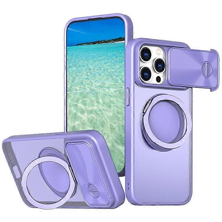 Compatible For iPhone 16 Pro Case Rotatable Magnetic Kickstand TPU+PC Phone Cover with Slide Lens Protection