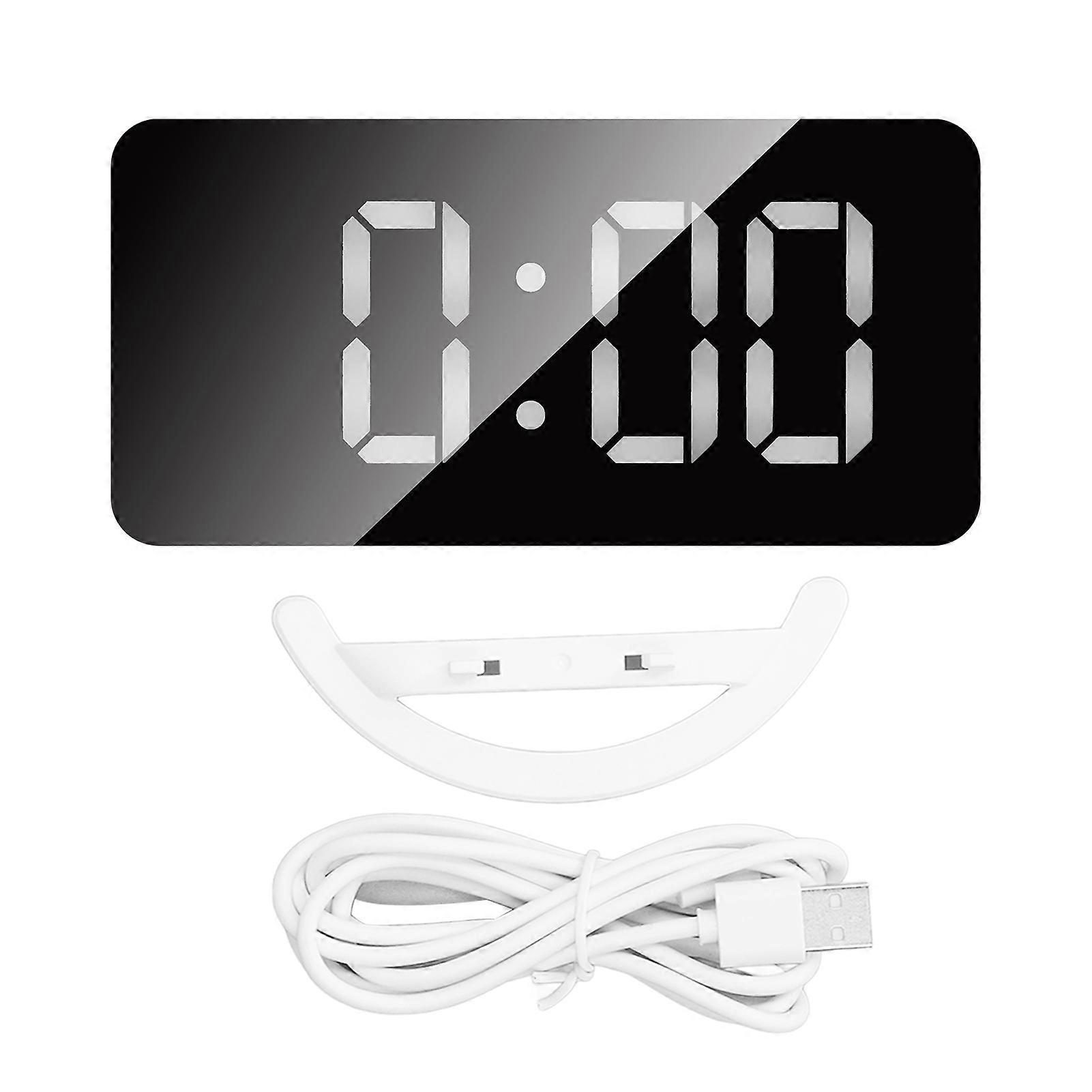 Digital Alarm Clock with Mirror Surface, LED White Light, 3 Brightness Levels, Dual USB Ports for Bedroom and Office