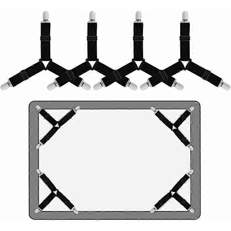Set of 4 Triangular Elastic Straps with Clips for Bed Sheets, Mattress Covers, Sofa Cushion