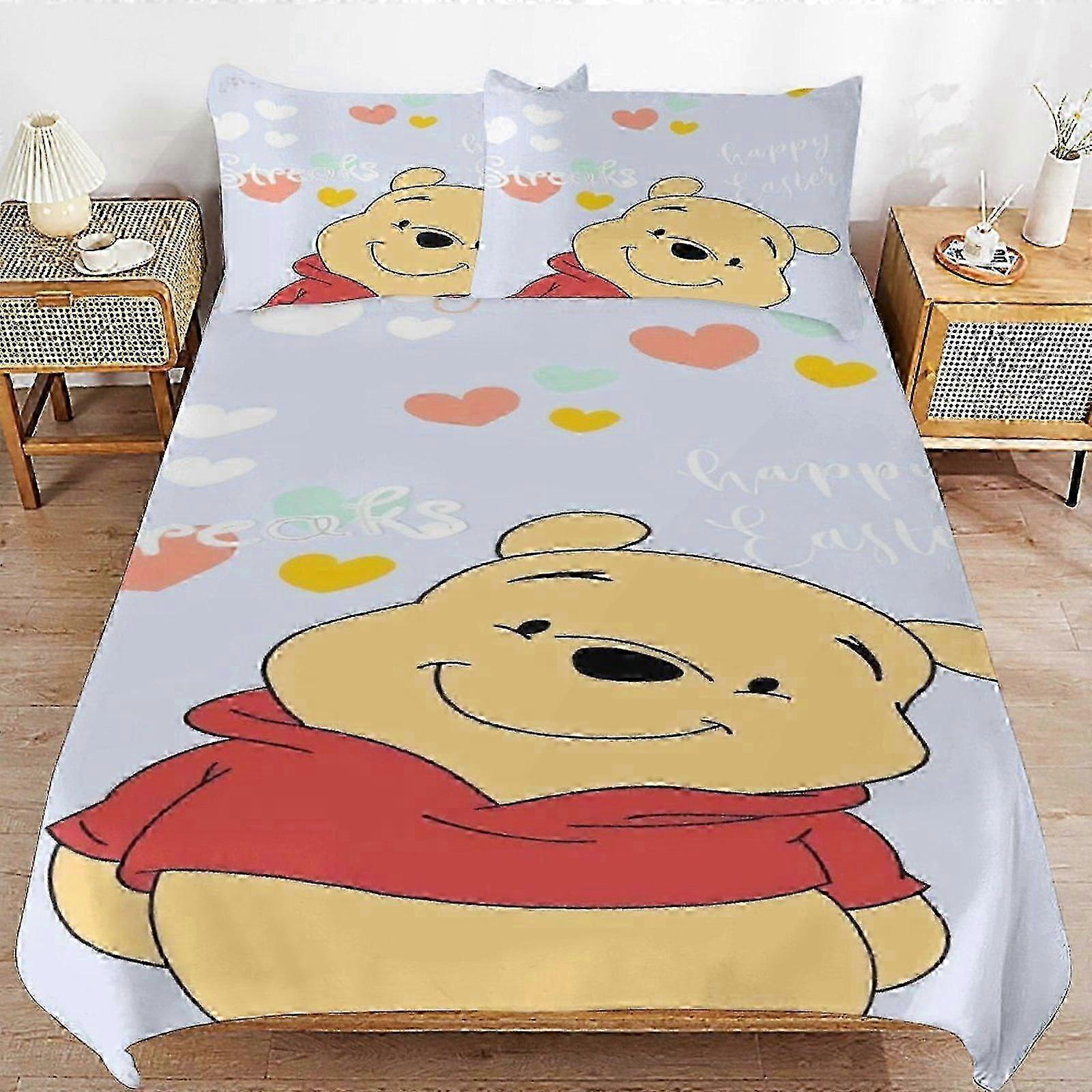 v58 Lakan Nalle Puh Säng Påslakan Mikrofiber Sängkläder Se3D-tryckt Lättvikt 3 Bit Täcke Se, Ger dig wath (1 Påslakan och 2
