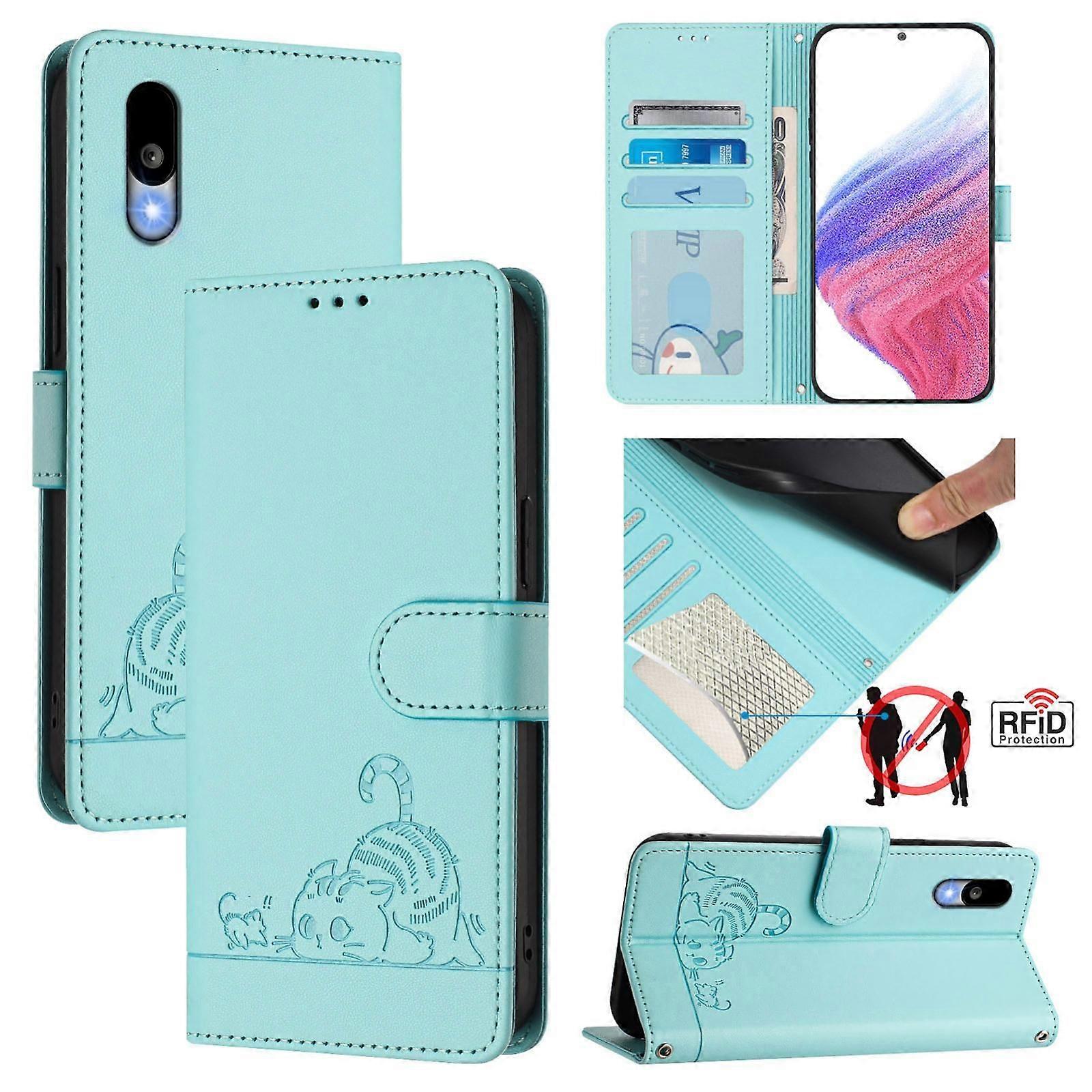 Cat Rat Embossed RFID PU Case For Sharp Basio Active 3