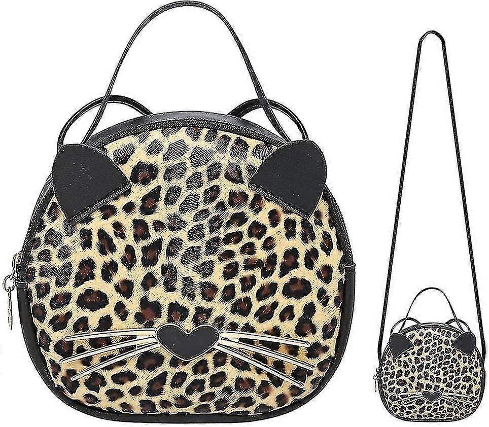 かわいい猫の財布ヒョウクロスボディバッグミニショルダーバッグハンドバッグ子供女性ティーンズガールズ(ブラウン)-fjkhf