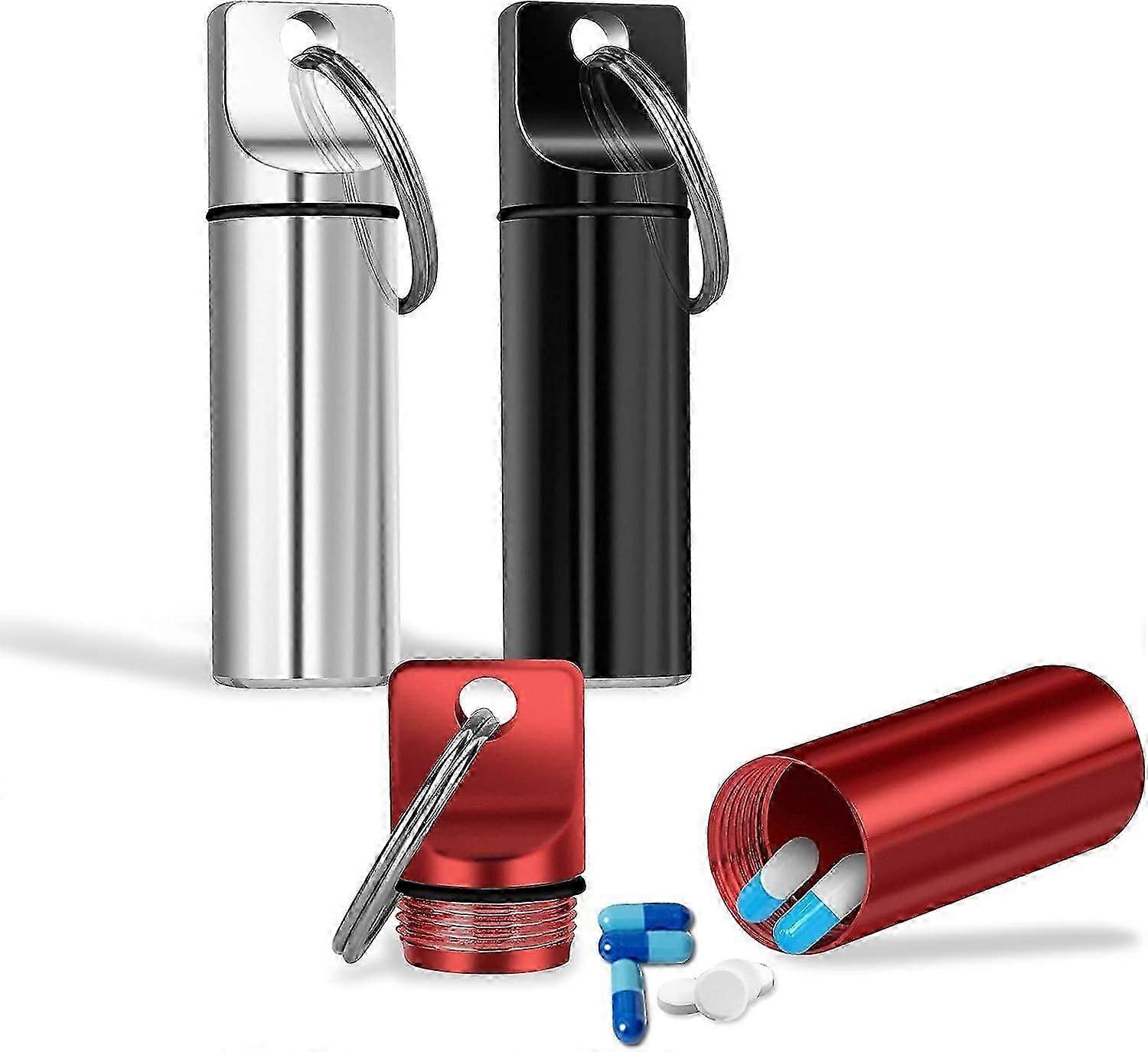 Pack of 3 Pill Box, Key Ring, Pill Box, Small, Mini Capsule Pill Box, Aluminium Pill Box, Tablet Box, Waterproof, Airtight, Small Pill Box for Travel