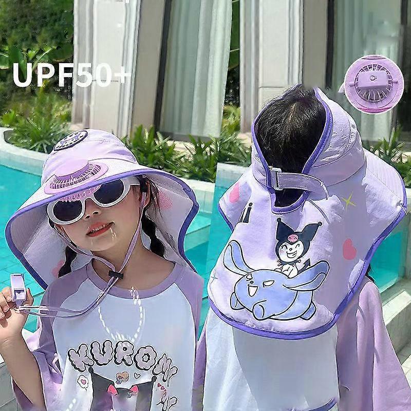 1Pc Cute Sanrio Empty Top Shawl With Fan Sun Hat Summer Outdoor Children Sunscreen Visor Hat Cartoon Sunhats Hats For Kids