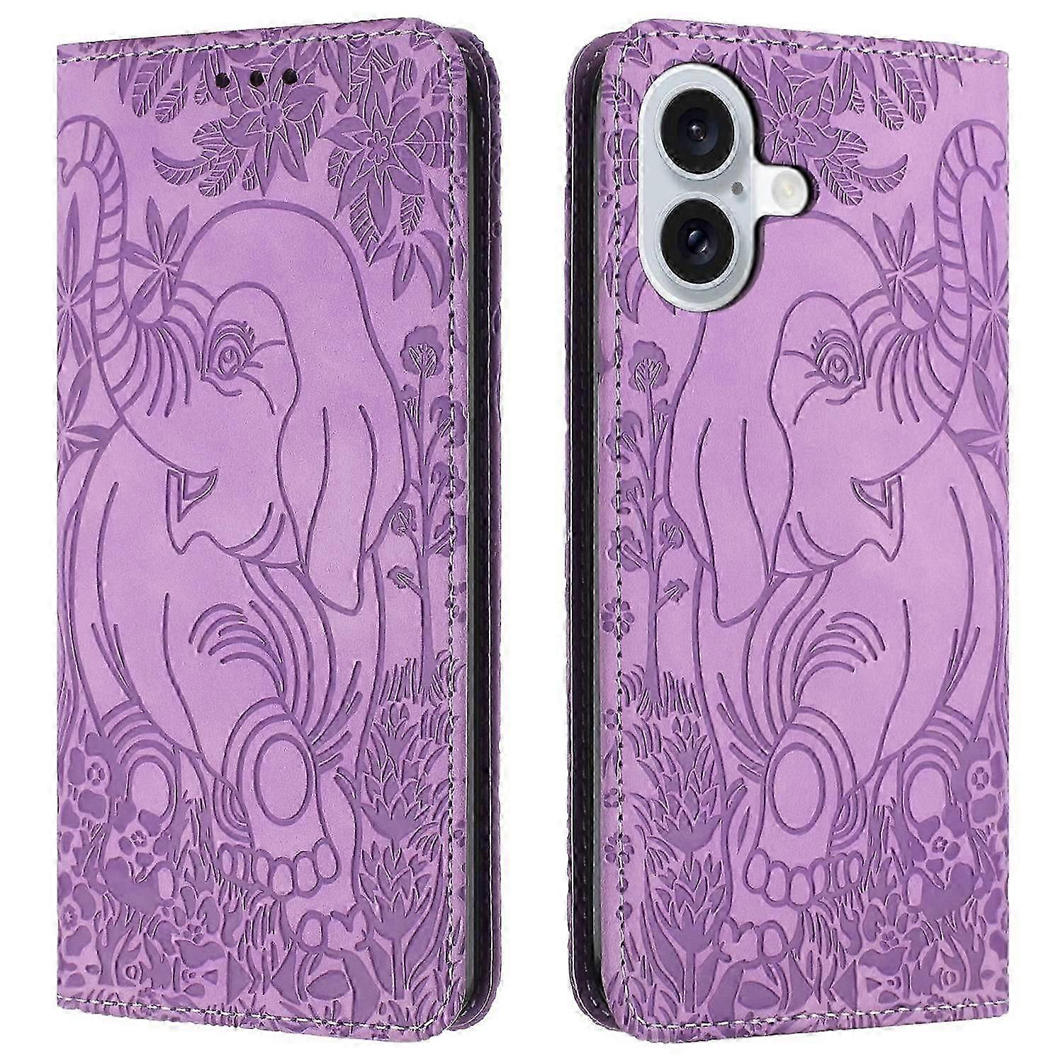 For iPhone 16 Case PU Leather Wallet Phone Cover Elephant Pattern