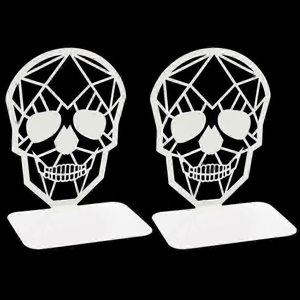 Metal Skull Design Black Bookend (1 Pair-White)