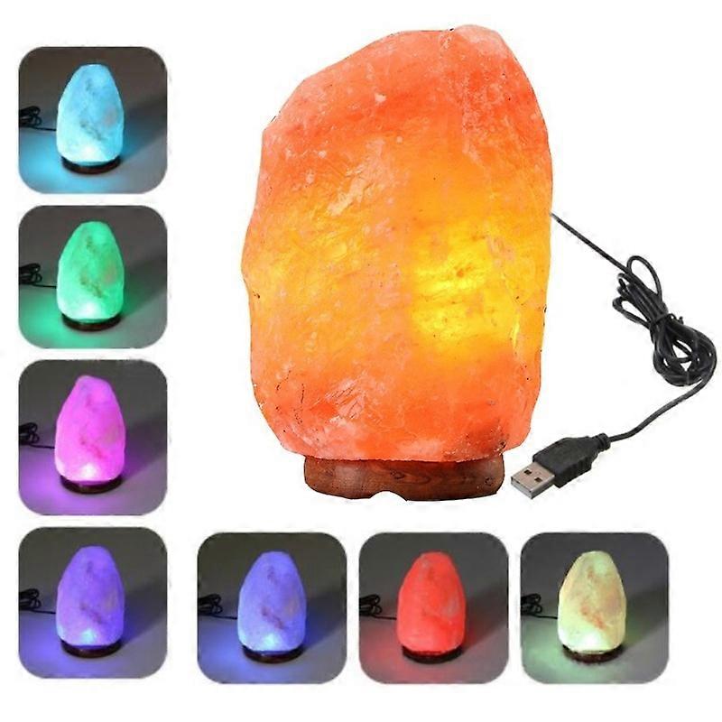 USB Power Himalayan Crystal Rock Salt Desk Lamp Night Light With Wood Base & E14 Bulb & Switch, Size:2-3kg