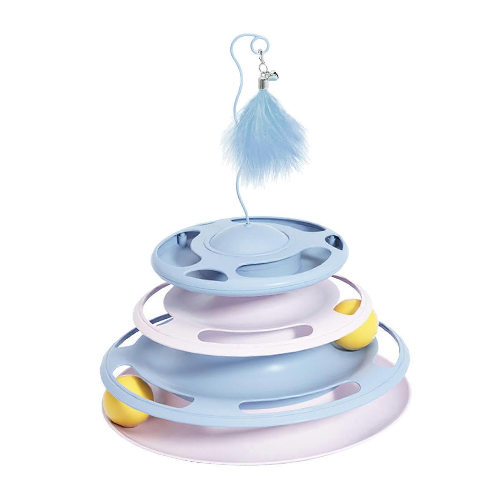 Self Play Cat Toy with Ball - Circular Track for Indoor Cats, Interactive IQ Training Roller, Blue Chew Toy for Cats