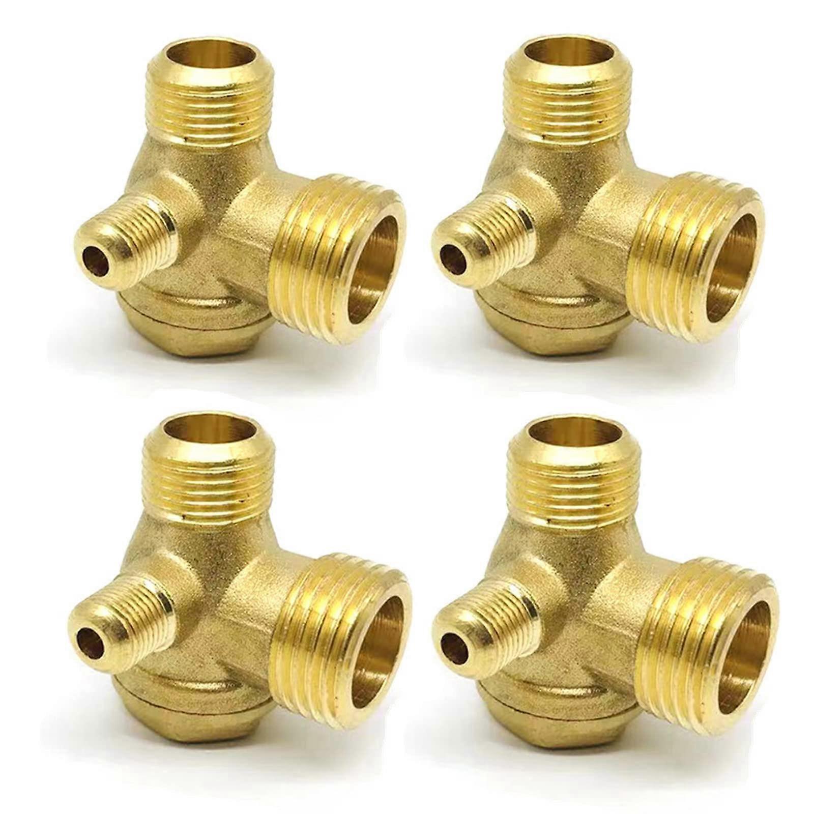 4Pcs Air Compressor Check Valve, 3 Way Brass Male Threaded Air Compressor Check Valve, Pneumatic Accessories Pipe Joint Tool (G3/8x G1/4x G1/8)