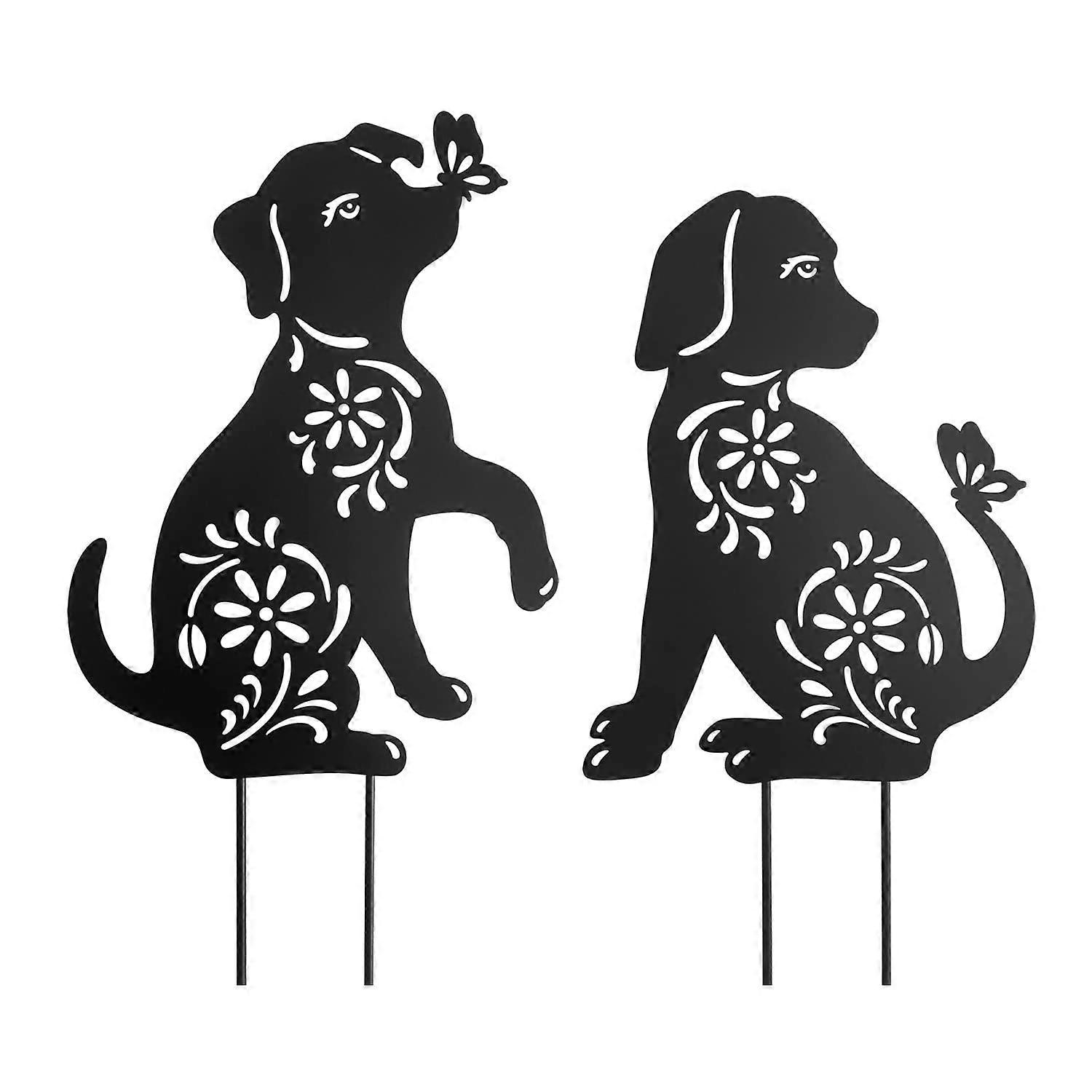 Dog Decorative Garden Stakes Set of 2 - Outdoor Metal Dog Statues for Yard and Garden Decor, Rustic Animal Design