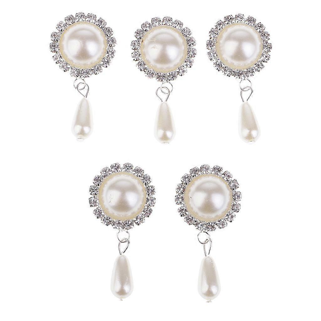 5pcs Dangle Pearl Crystal Rhinestone Flatback Buttons DIY Embellishments