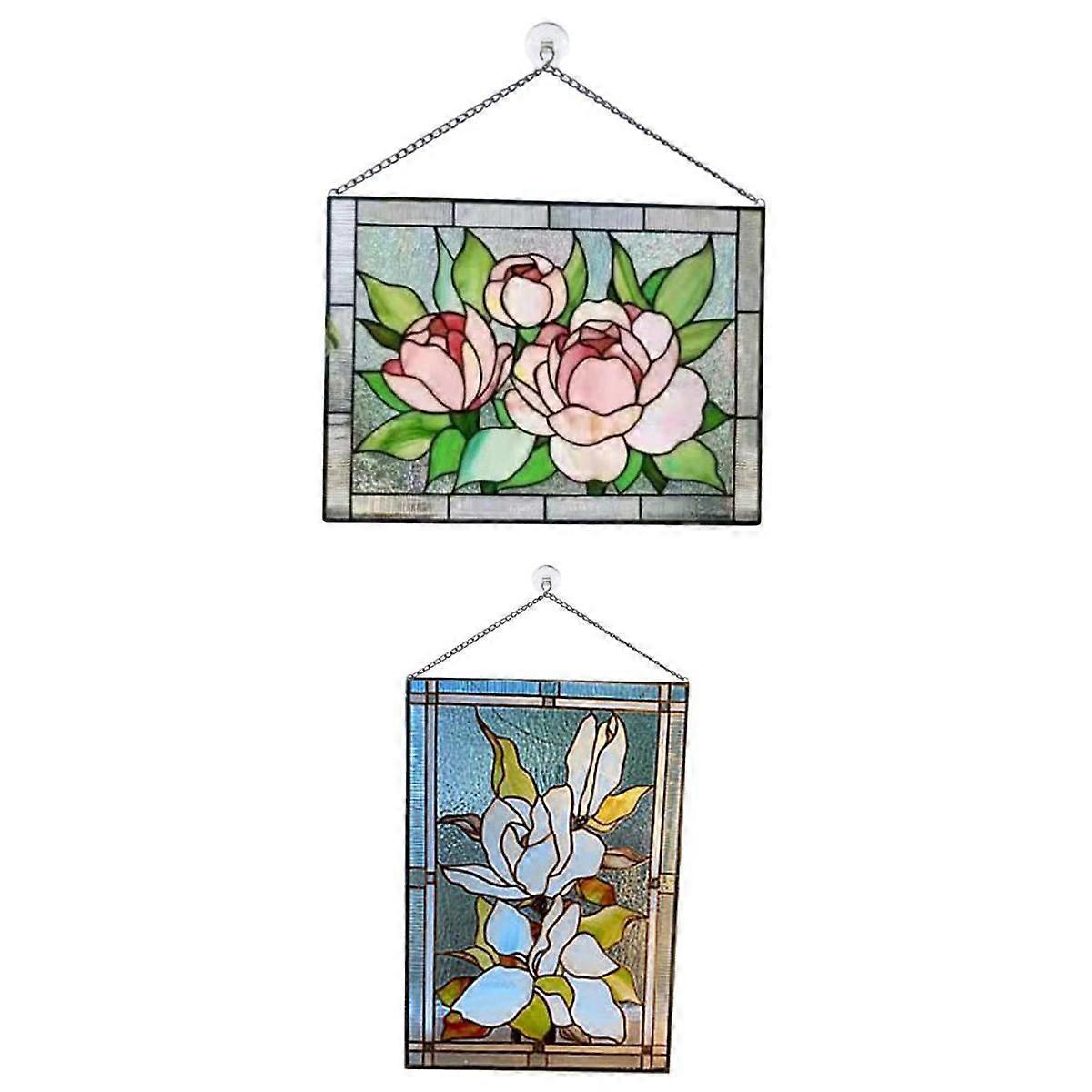 2x Painel de Parede de Janela Retangular de Vidro Manchado 8x6 Polegadas