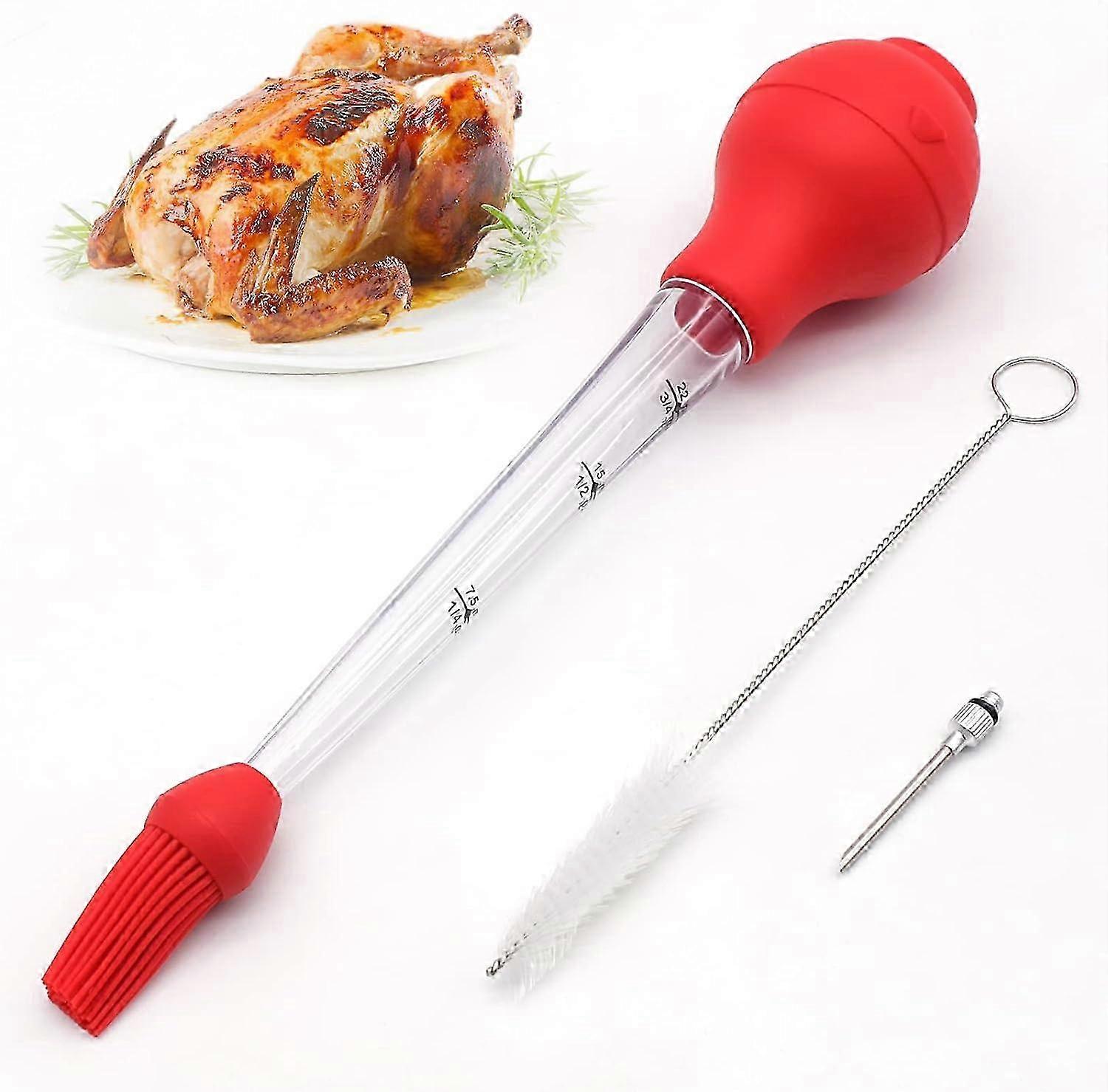 Zestaw Baster z indyka ze szczotką do mięsa, BBQ, indyka, wołowiny, steku - czerwony